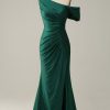 Special Occasion HELLYMOON | Green One Shoulder Mermaid Sparkly Prom Dress With Ruffles Dark Green