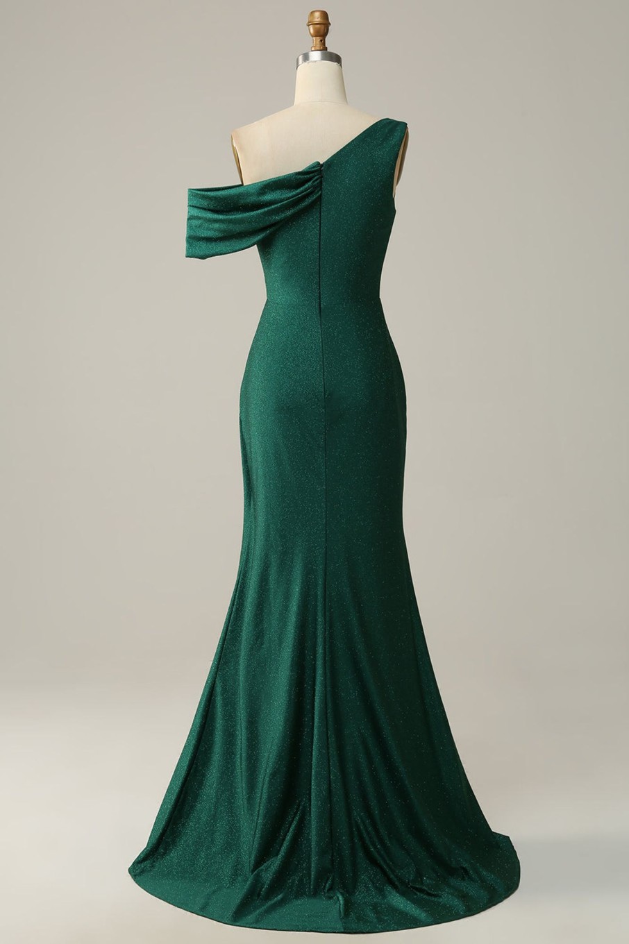 Special Occasion HELLYMOON | Green One Shoulder Mermaid Sparkly Prom Dress With Ruffles Dark Green