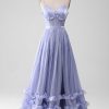 Prom Dresses HELLYMOON | A-Line Spaghetti Strap Long Prom Dress With Ruffles Lavender