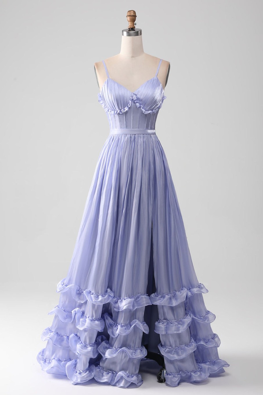 Prom Dresses HELLYMOON | A-Line Spaghetti Strap Long Prom Dress With Ruffles Lavender