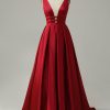 Prom Dresses HELLYMOON | A Line Satin Simple Prom Dress Burgundy