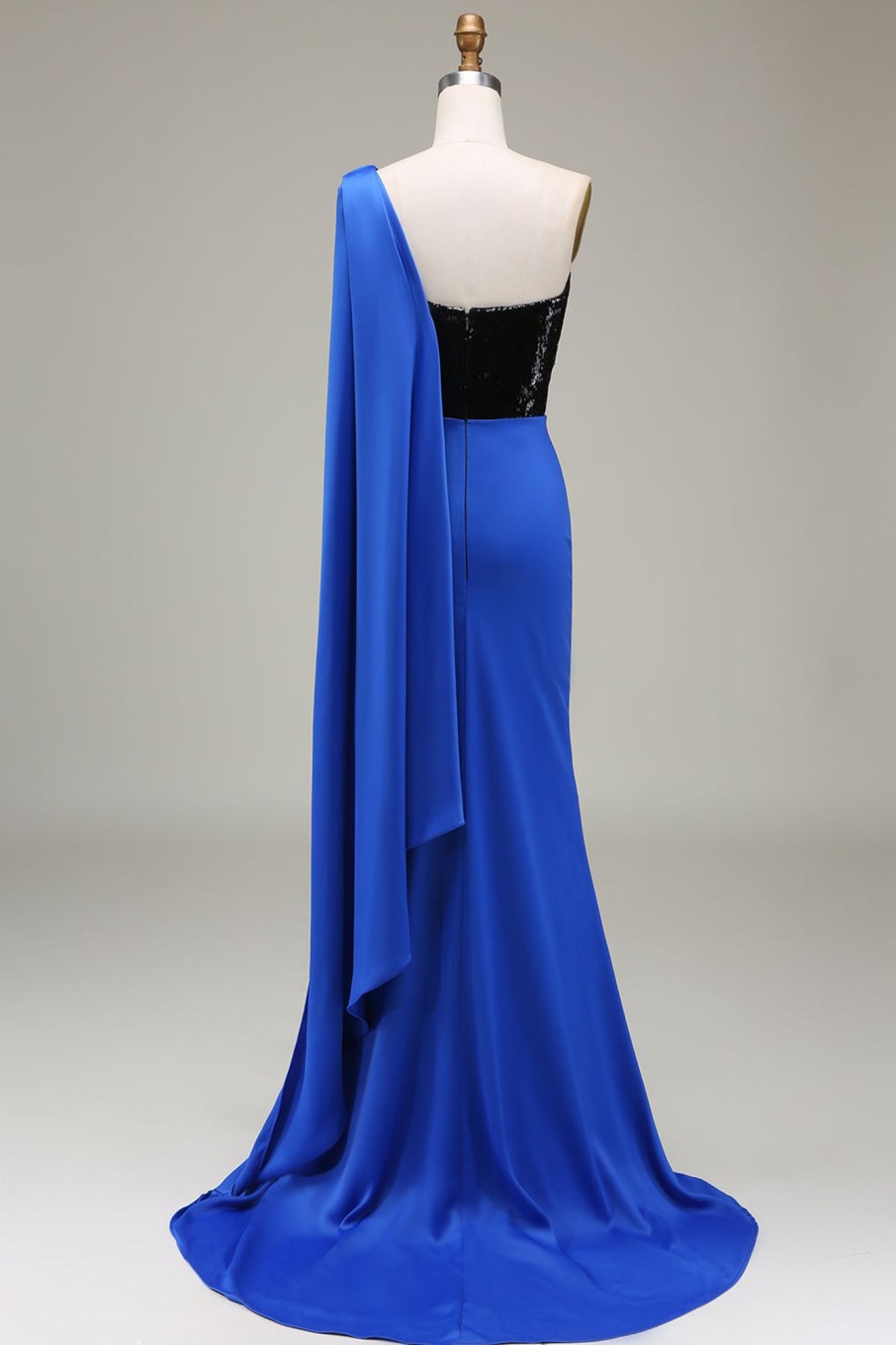 Prom Dresses HELLYMOON | One Shoulder Satin And Sequin Mermaid Prom Dress With Slit Royal Blue