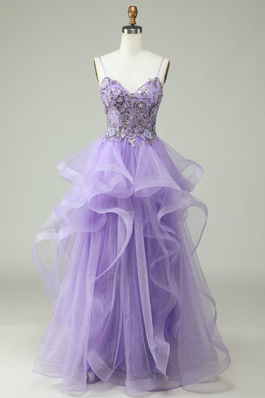 Prom Dresses HELLYMOON | A Line Spaghetti Straps Long Prom Dress With Appliques Purple