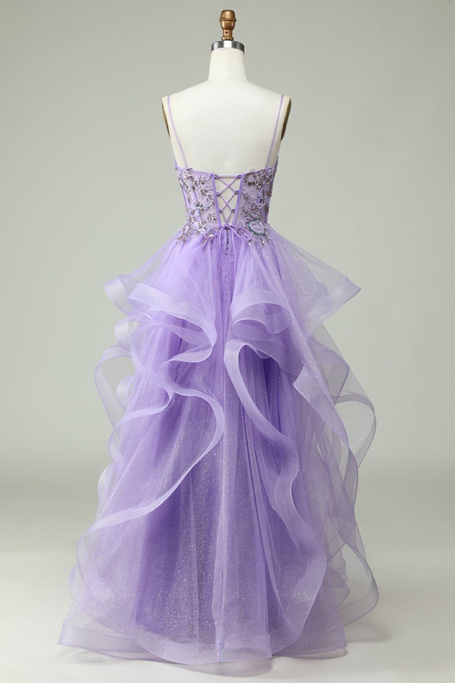 Prom Dresses HELLYMOON | A Line Spaghetti Straps Long Prom Dress With Appliques Purple