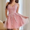 Prom Dresses HELLYMOON | Cute A Line V Neck Blush Short Homecoming Dress With Appliques Blush Pink