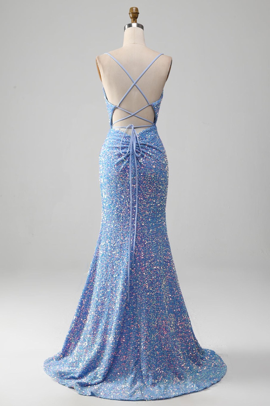 Prom Dresses HELLYMOON | Sparkly Sequins Mermaid Prom Dress With Slit Light Blue