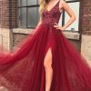 Special Occasion HELLYMOON | Beaded Long Prom Dress With Slit Burgundy