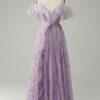 Prom Dresses HELLYMOON | Off Shoulder A Line Prom Dress With Embroidery Lavender