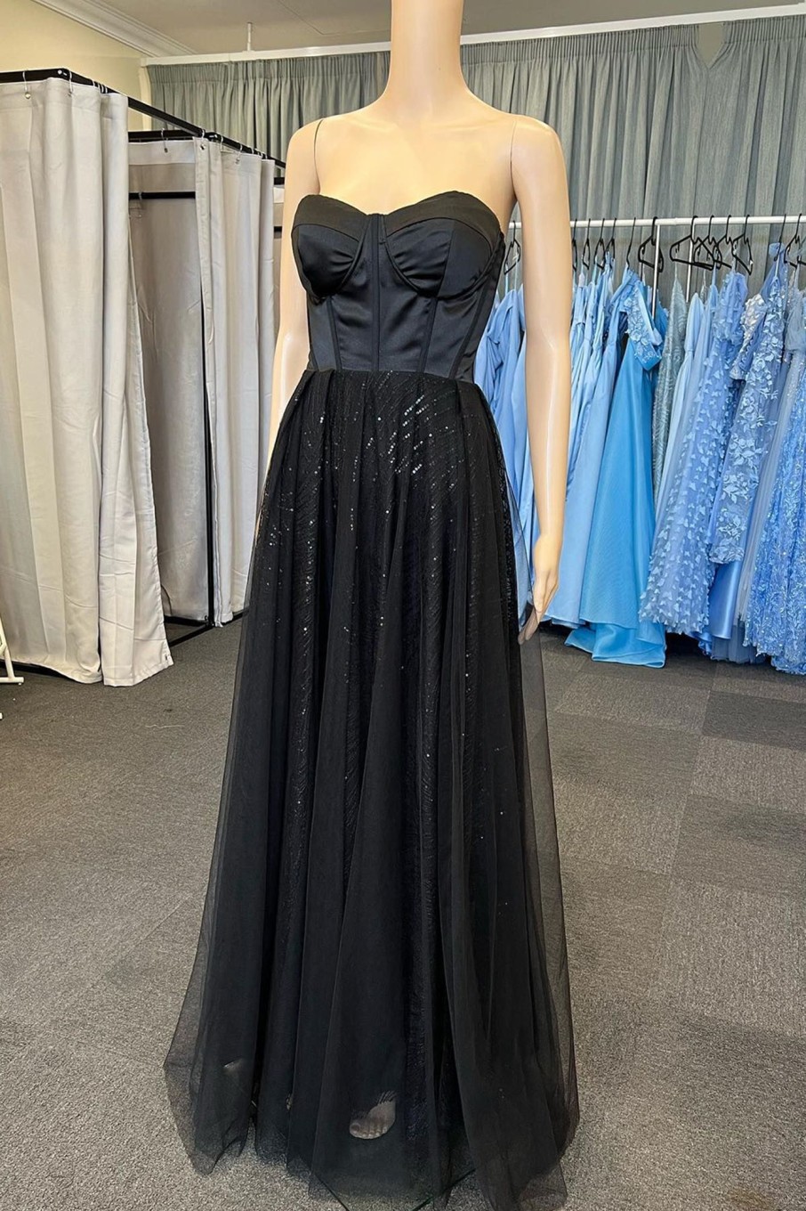 Prom Dresses HELLYMOON | Strapless A Line Tulle Corset Prom Dress Black