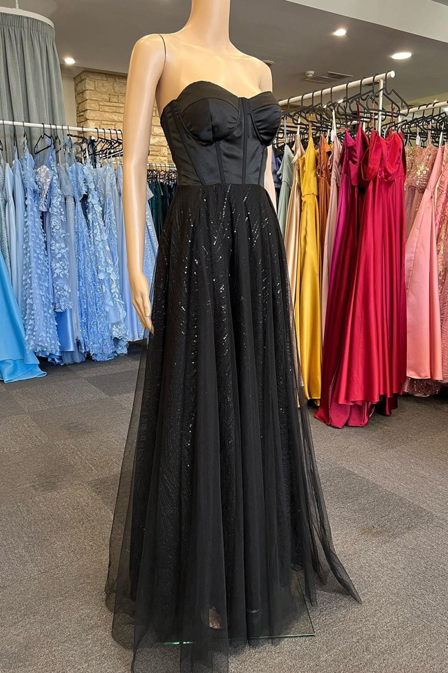 Prom Dresses HELLYMOON | Strapless A Line Tulle Corset Prom Dress Black