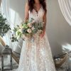 Wedding Dresses HELLYMOON | A-Line Spaghetti Straps Long Boho Wedding Dress With Appliques Ivory