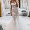 Wedding Dresses HELLYMOON | Off The Shoulder Long Lace Mermaid Wedding Dress Ivory