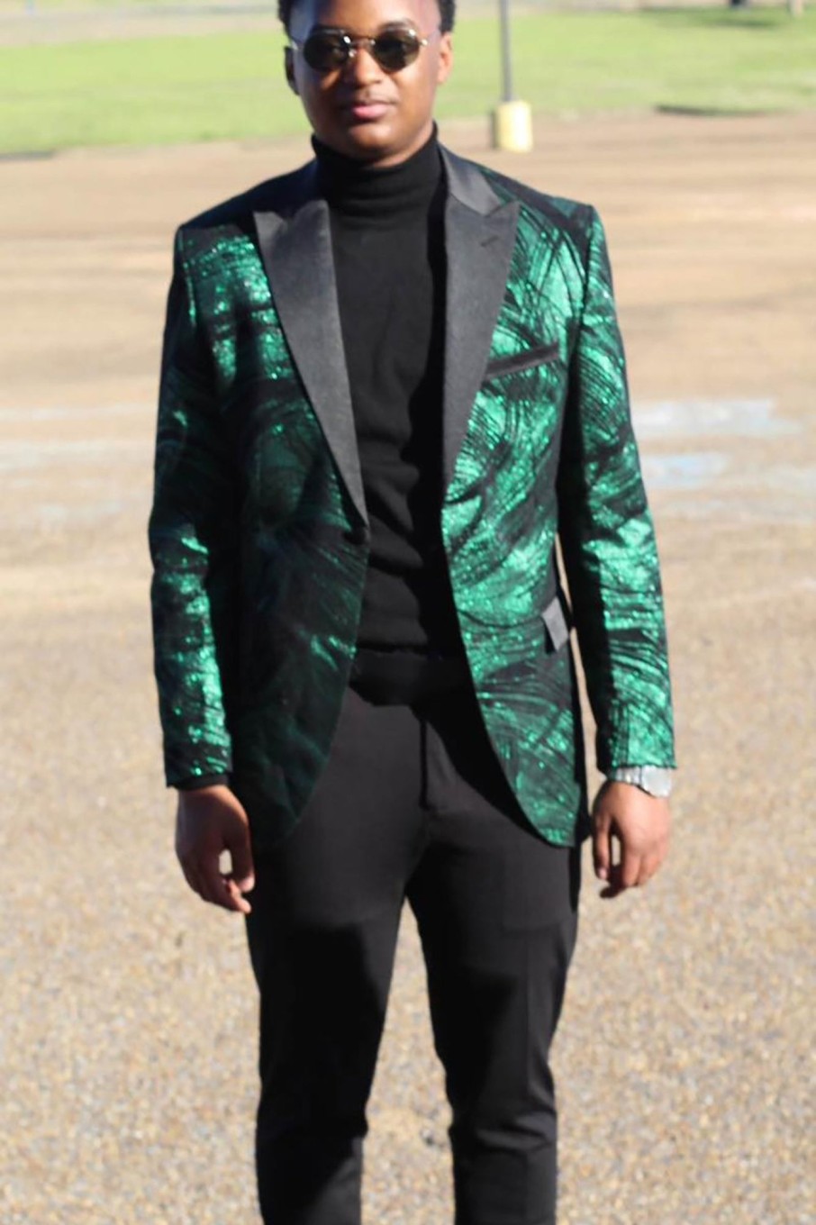 Men HELLYMOON | Peak Lapel Sparkly Men'S Prom Blazer Dark Green