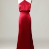 Partywear HELLYMOON | Mermaid Halter Sleeveless Satin Bridesmaid Dress