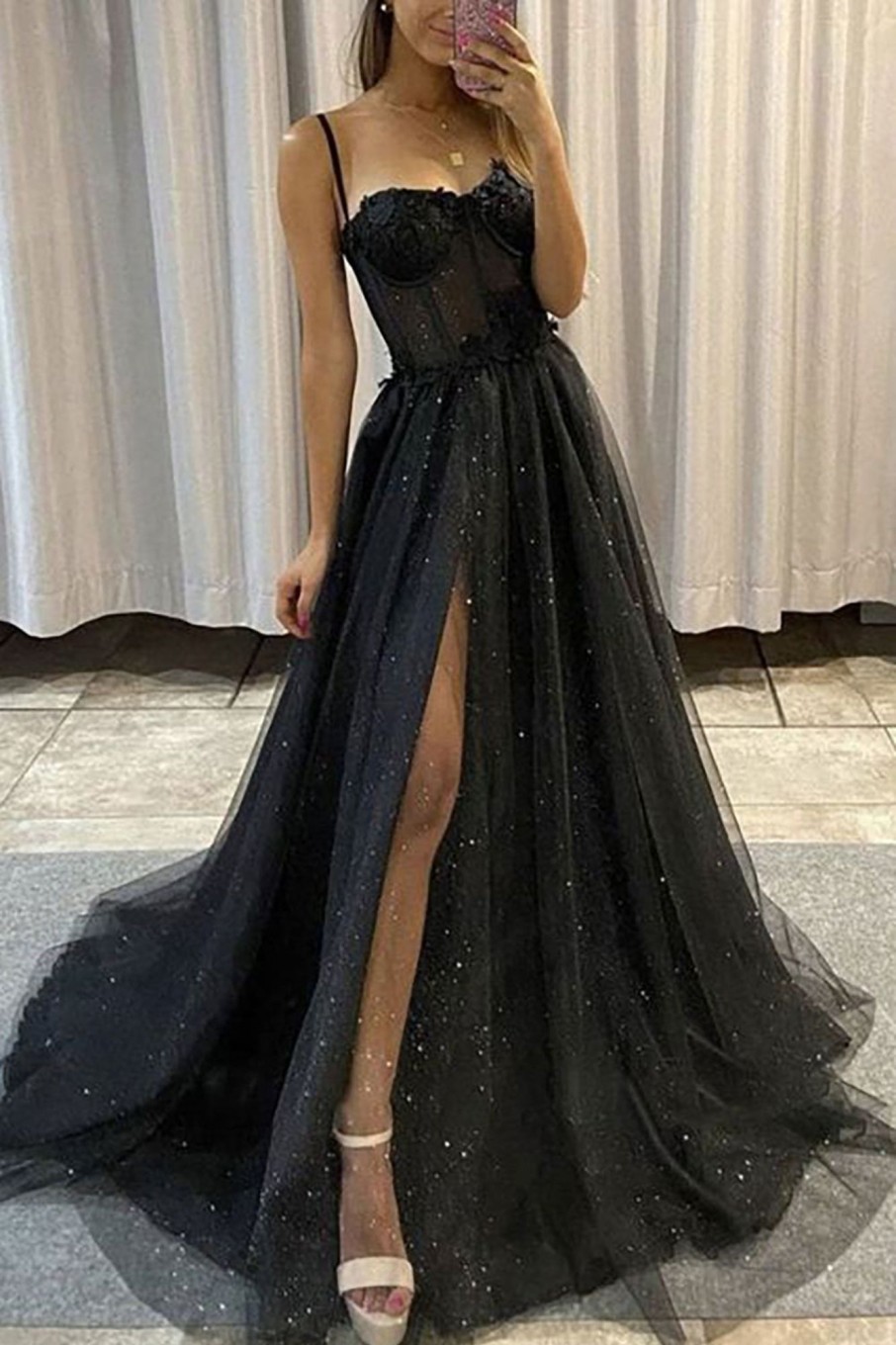 Special Occasion HELLYMOON | Tulle Corset Prom Dress With Slit Black