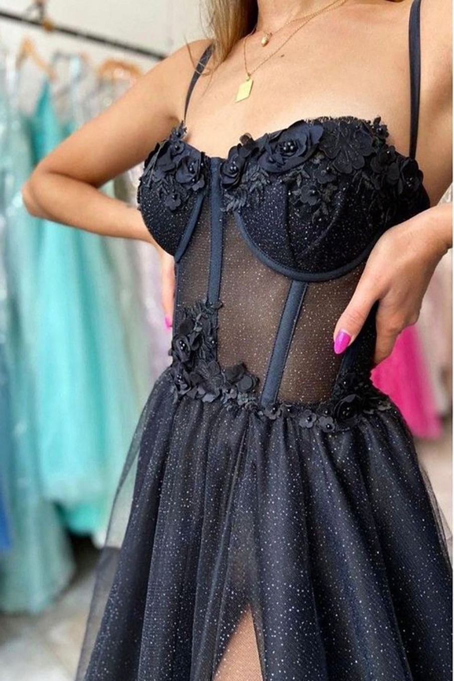 Special Occasion HELLYMOON | Tulle Corset Prom Dress With Slit Black