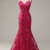 Special Occasion HELLYMOON | Spaghetti Straps Sequin Mermaid Corset Prom Dress Hot Pink