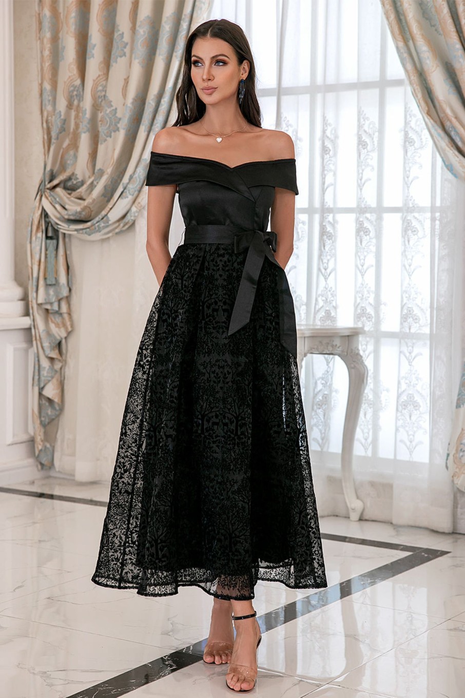 Special Occasion HELLYMOON | Off Shoulder Lace Prom Dress Black