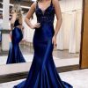 Special Occasion HELLYMOON | Mermaid Deep V Neck Long Prom Dress With Appliques Navy