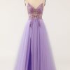 Special Occasion HELLYMOON | Beaded Tulle A-Line Long Prom Dress Purple