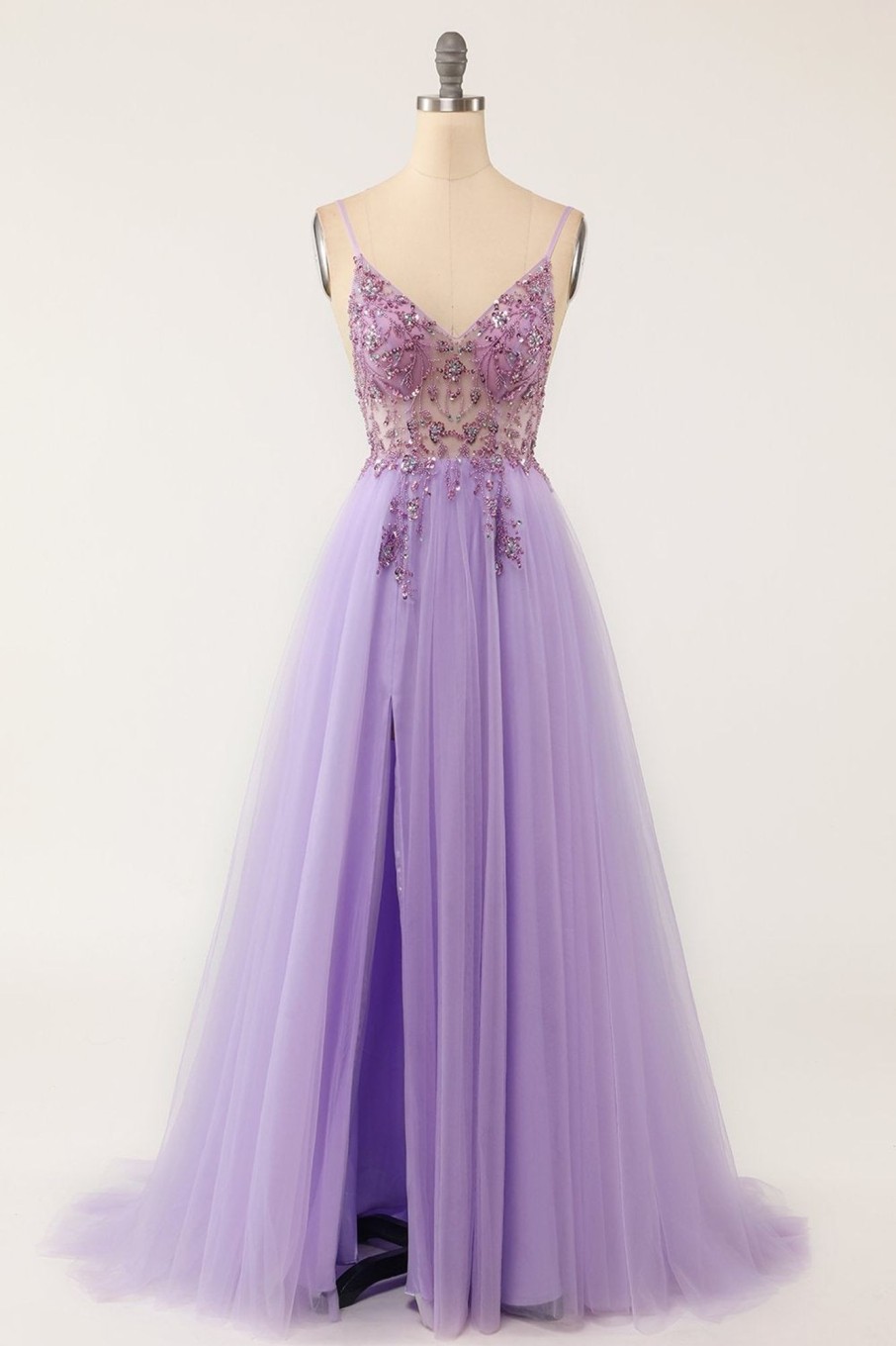 Special Occasion HELLYMOON | Beaded Tulle A-Line Long Prom Dress Purple