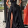 Prom Dresses HELLYMOON | Spaghetti Straps Satin Prom Dress With Slit