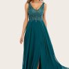 Prom Dresses HELLYMOON | Turquoise Chiffon Long Prom Dress With Beading Ink Blue