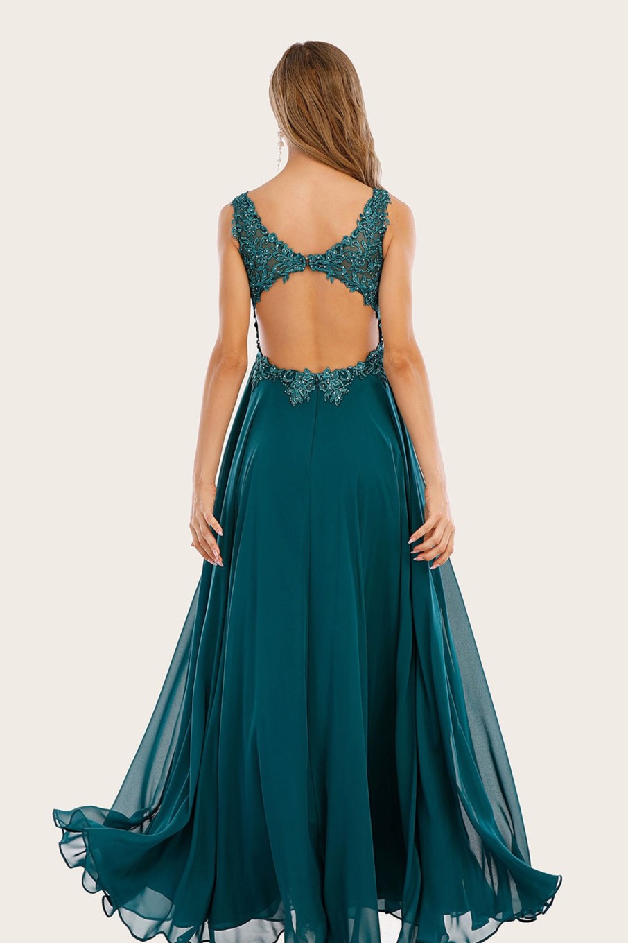 Prom Dresses HELLYMOON | Turquoise Chiffon Long Prom Dress With Beading Ink Blue