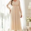 Prom Dresses HELLYMOON | Long Sleeves Polka Dots Midi Prom Dress Apricot