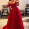 Special Occasion HELLYMOON | Off The Shoulder Multi-Laye Princess Prom Dress With Feathers Red