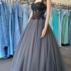 Prom Dresses HELLYMOON | A Line Tulle Corset Prom Dress With Lace Grey