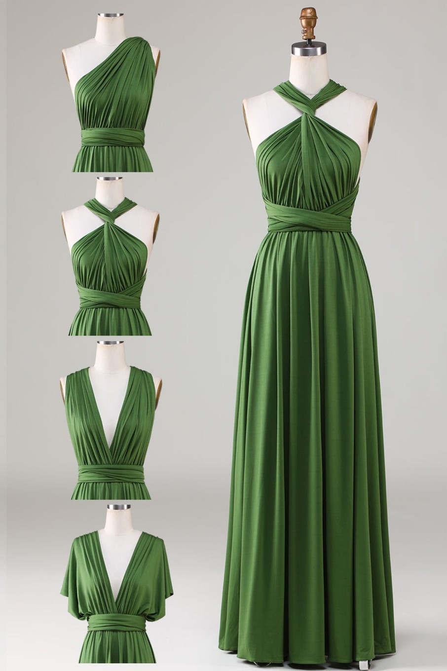 Partywear HELLYMOON | Spandex Convertible Wear Long Green Bridesmaid Dress Olive