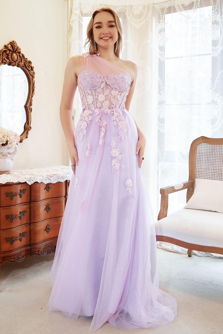 Prom Dresses HELLYMOON | A-Line Halter Prom Dress With Embroidery Lavender