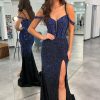 Prom Dresses HELLYMOON | Mermaid Cold Shoulder Sparkly Long Prom Dress With Slit