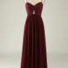 Special Occasion HELLYMOON | Spaghetti Straps Lace Wedding Guest Dress With Hollow-Out Burgundy