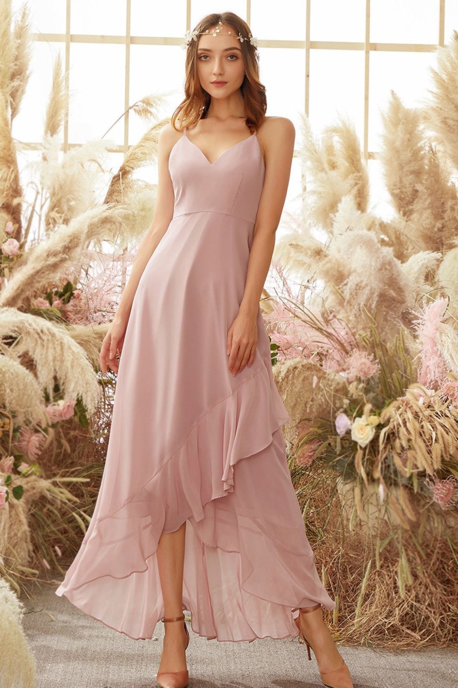 Partywear HELLYMOON | Blush High Low Chiffon Bridemaid Dress