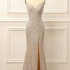 Special Occasion HELLYMOON | Silver Sequins Long Prom Dress With Slit Champagne