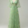 Special Occasion HELLYMOON | Tulle A Line Corset Prom Dress With Sleeves Green