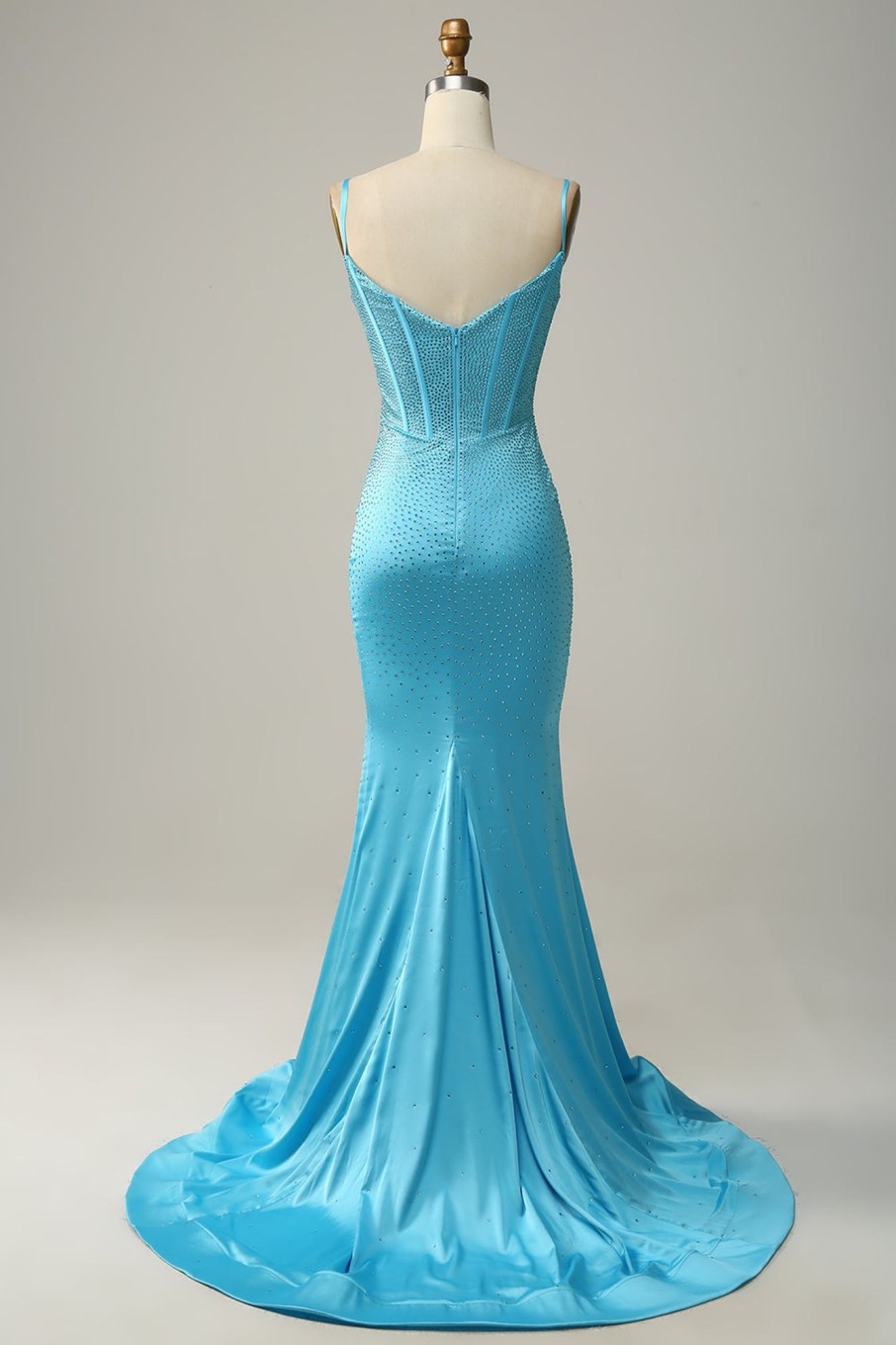 Special Occasion HELLYMOON | Mermaid Spaghetti Straps Sparkly Corset Prom Dress With Beading Blue