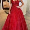 Prom Dresses HELLYMOON | A-Line Backless Glitter Princess Prom Dress With Beading Red