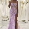 Prom Dresses HELLYMOON | Mermaid Tulle Applique Corset Prom Dress With Slit Mauve