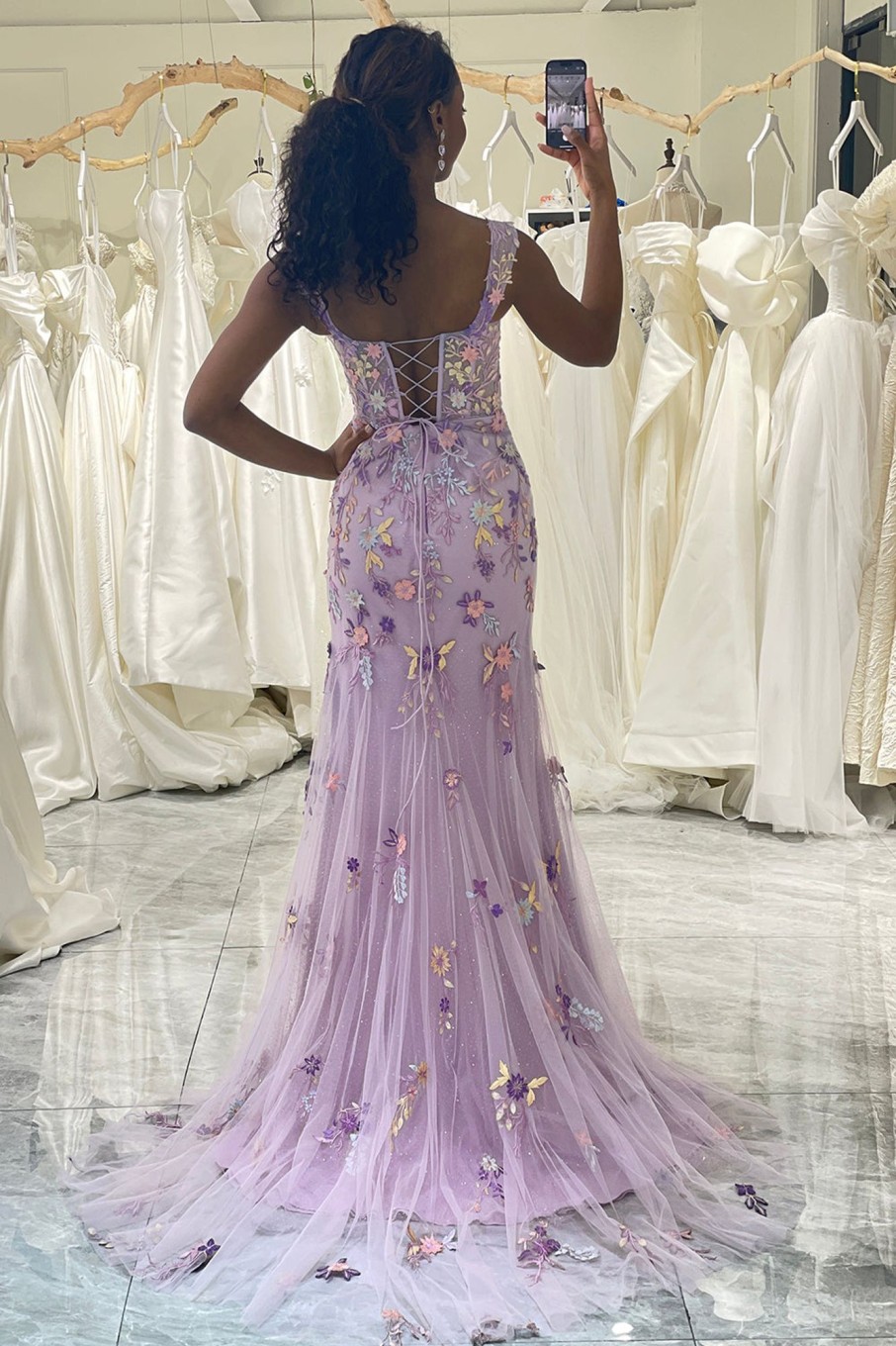 Prom Dresses HELLYMOON | Mermaid Tulle Applique Corset Prom Dress With Slit Mauve