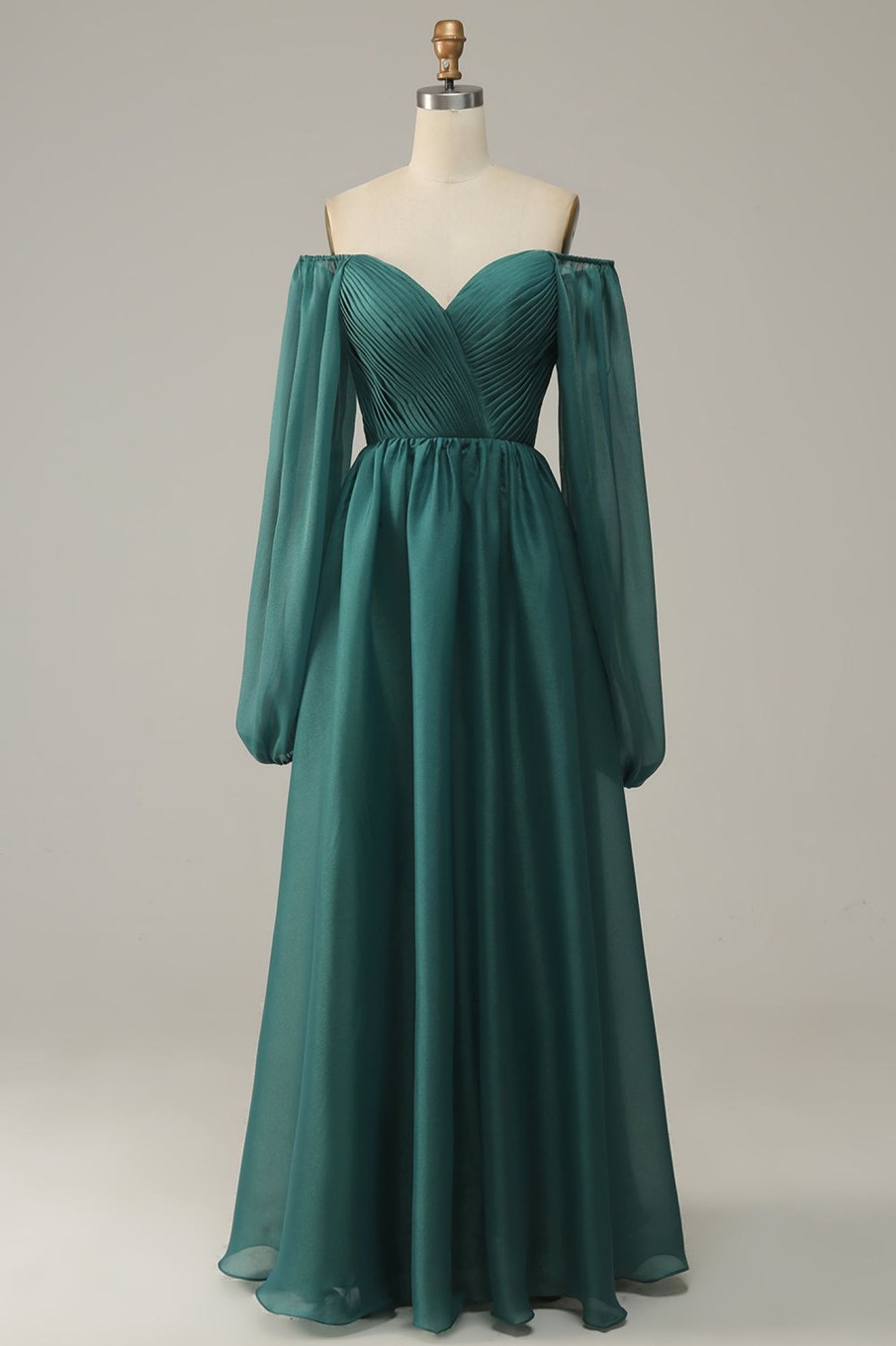 Special Occasion HELLYMOON | Off The Shoulder Long Sleeves Prom Dress With Ruffles Dark Green