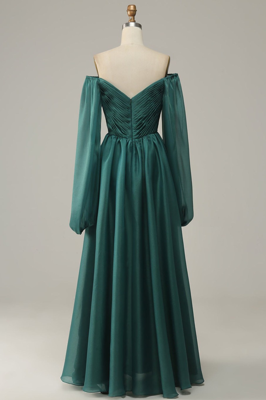 Special Occasion HELLYMOON | Off The Shoulder Long Sleeves Prom Dress With Ruffles Dark Green