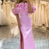 Prom Dresses HELLYMOON | Glitter Mermaid Off The Shoulder Long Prom Dress With Slit Pink