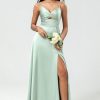 Partywear HELLYMOON | Spaghetti Straps Keyhole A Line Green Bridesmaid Dress With Slit