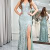 Prom Dresses HELLYMOON | Mermaid V Neck Sequin Long Prom Dress With Slit Light Green