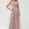 Partywear HELLYMOON | A-Line V Neck Dusty Pink Long Bridesmaid Dress With Beading