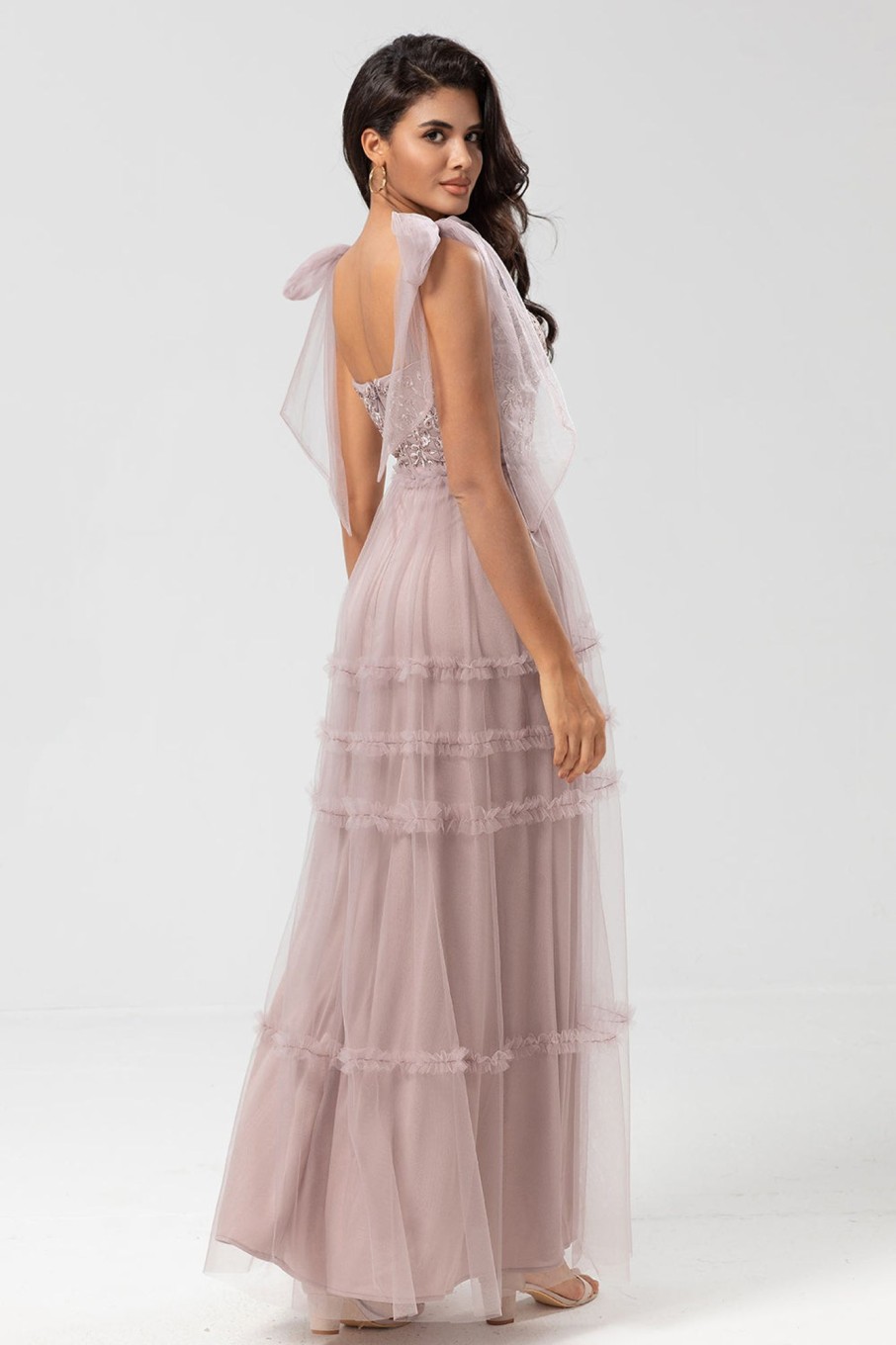 Partywear HELLYMOON | A-Line V Neck Dusty Pink Long Bridesmaid Dress With Beading