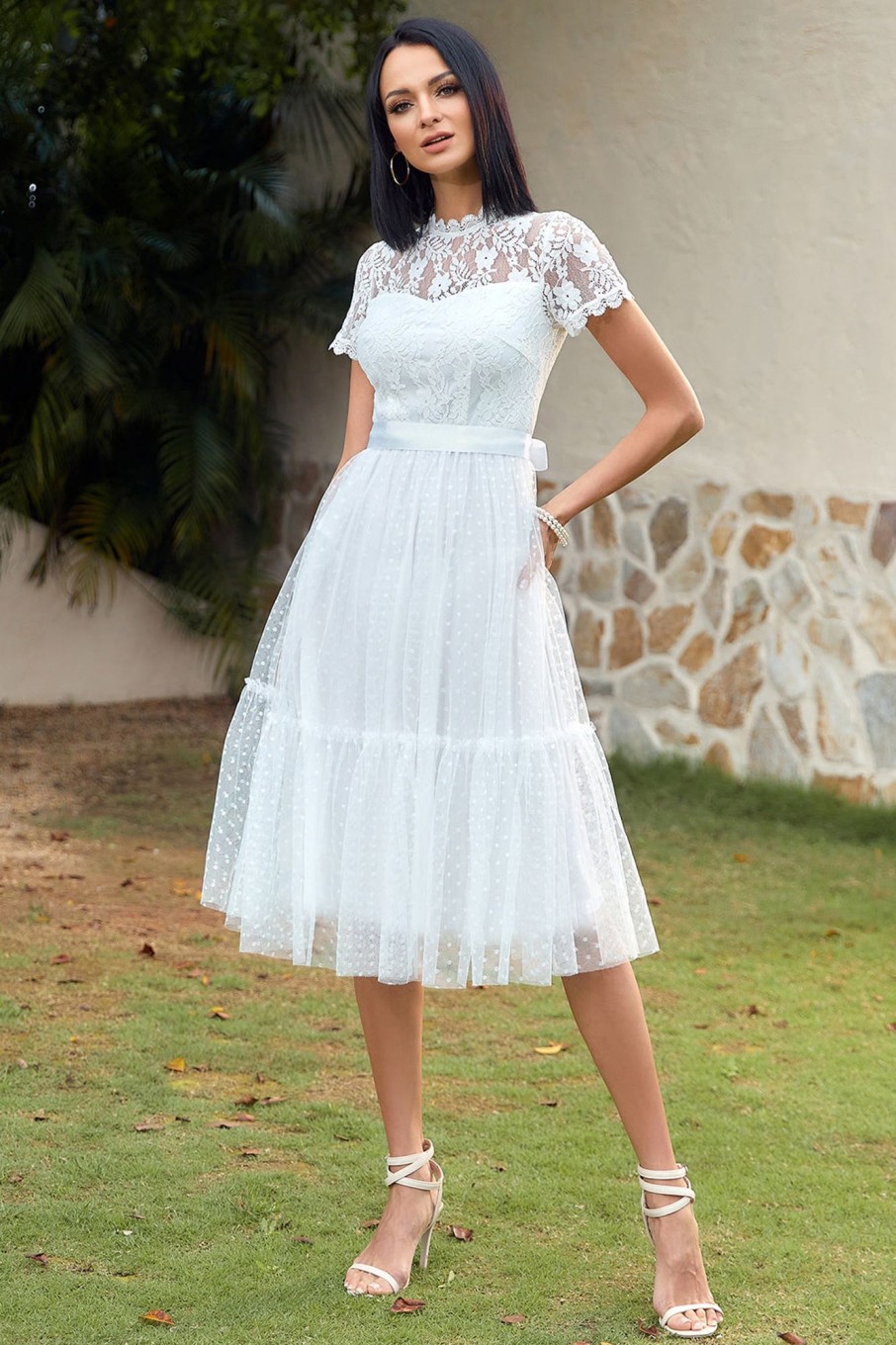 Special Occasion HELLYMOON | A Line Lace Wedding Guest Party Dress White